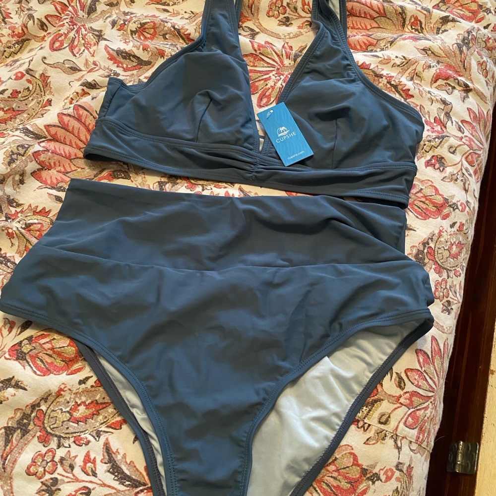 Cupshe moss green women’s longline bikini set large new